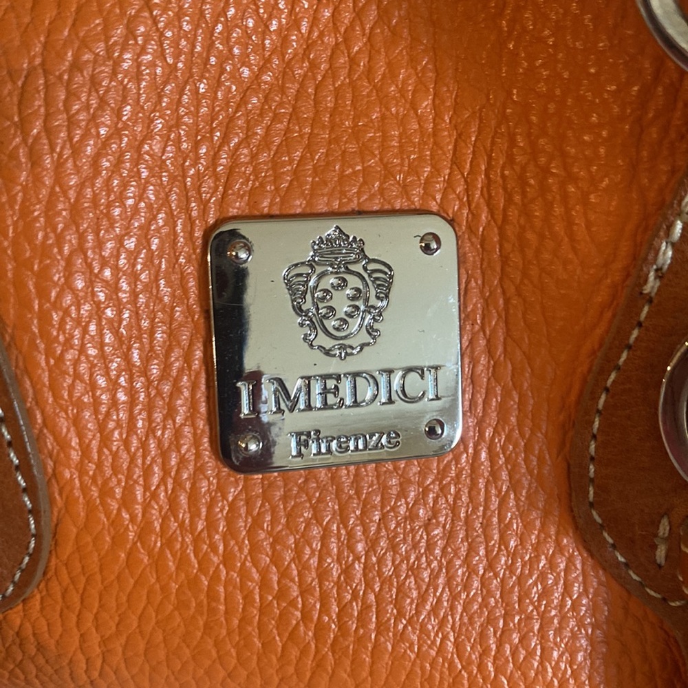 Orange Mini Leather Satchel Bag with Brown Trim - Picture 4 of 9